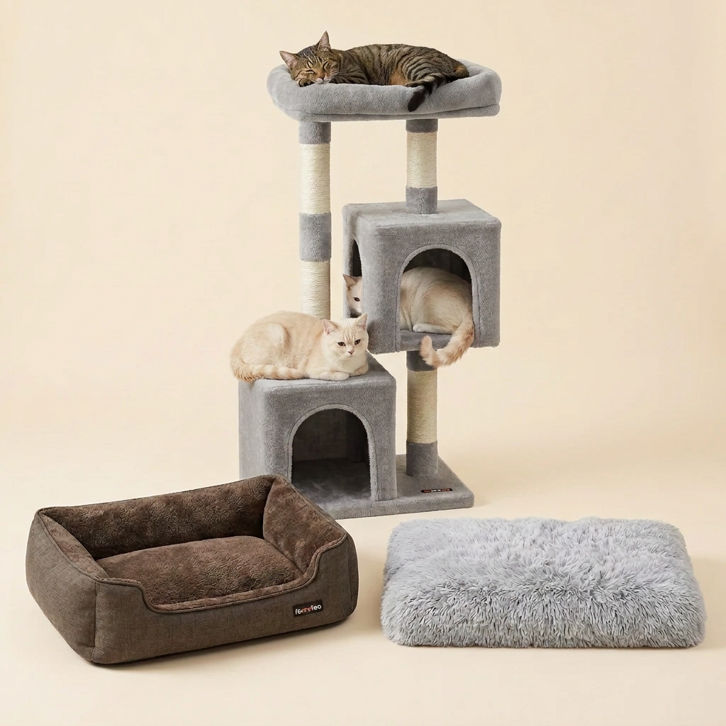 Pet accessories with matching cream-beige background