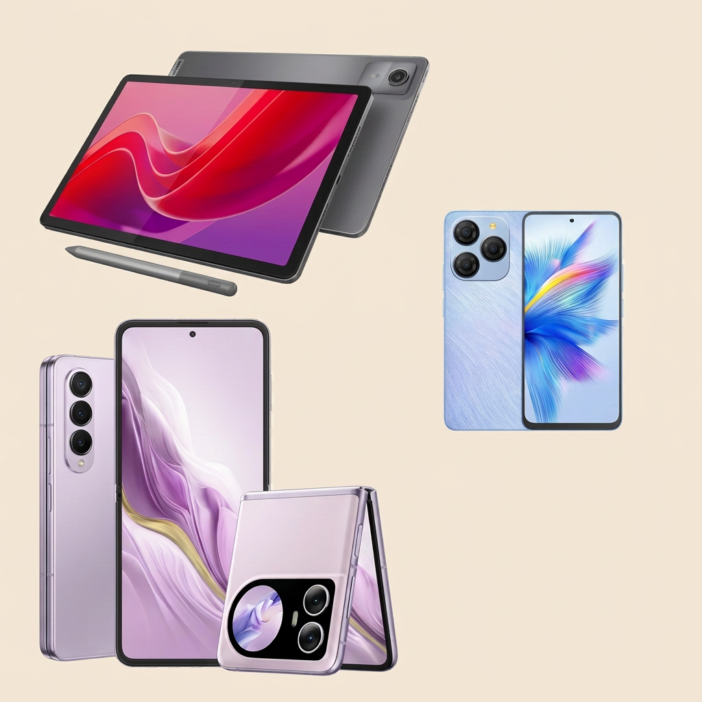 Mobiles and tablets with pale beige background