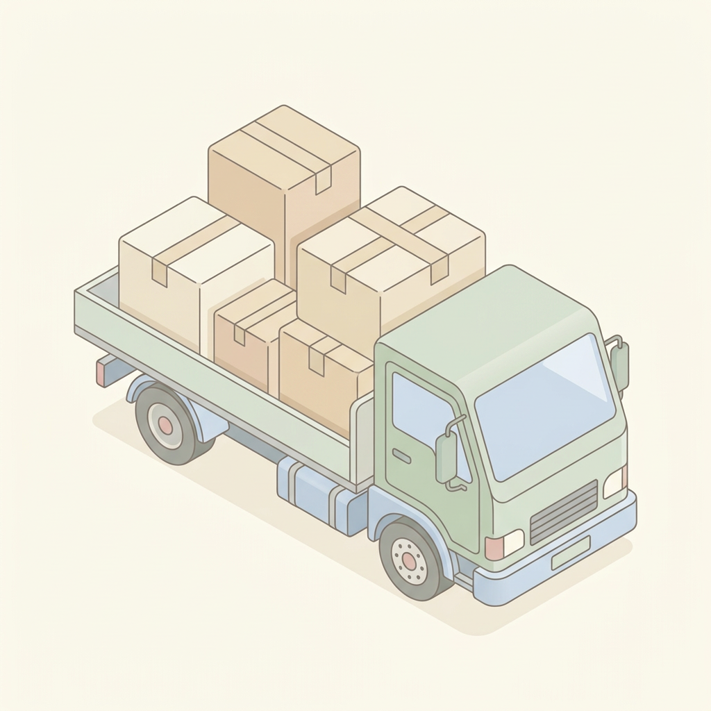 Pastel lorry carrying cardboard boxes