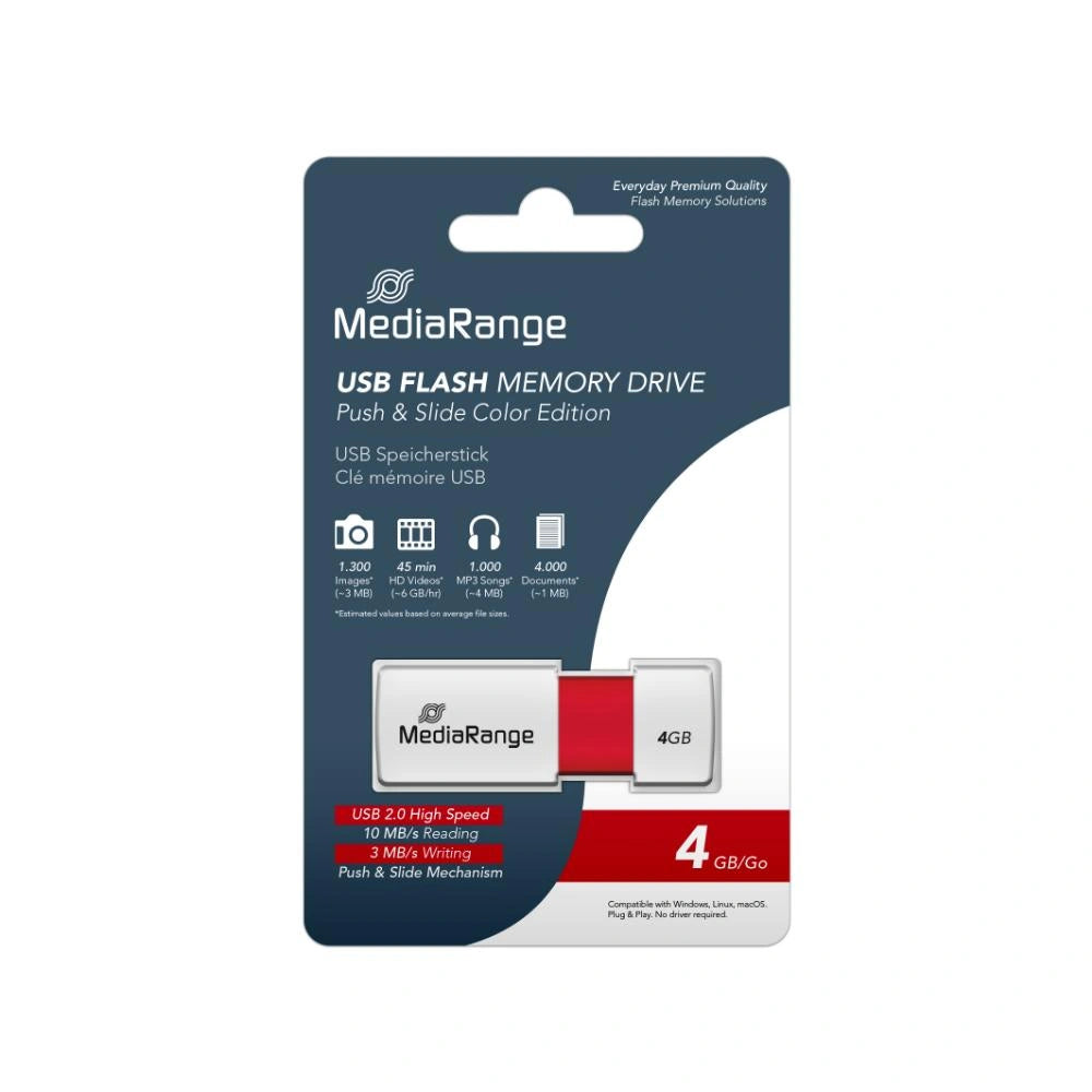 MediaRange USB 2.0 Flash Drive Color Edition 4GB (Red) (MR970)