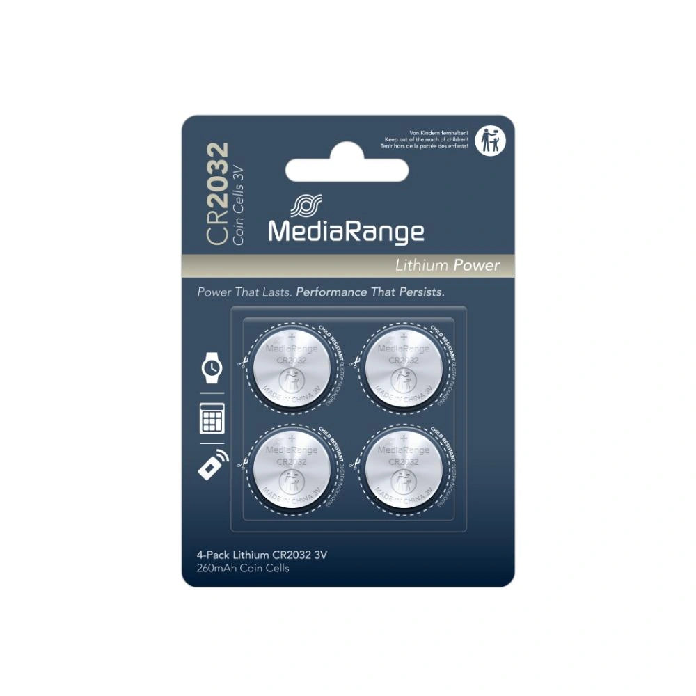 MediaRange Lithium Coin Cells CR2032|3V Pack 4  (MRBAT132)