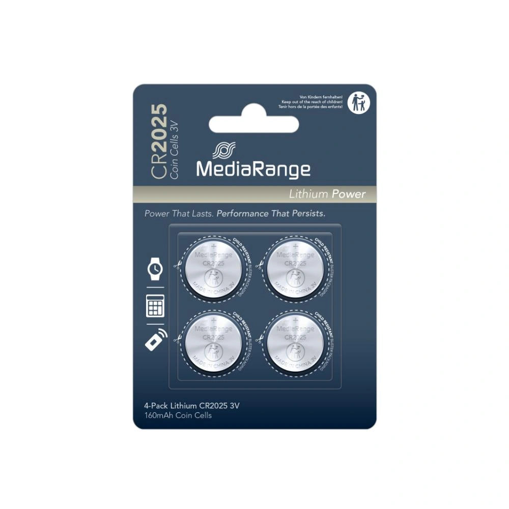 MediaRange Lithium Coin Cells CR2025|3V Pack 4  (MRBAT131)