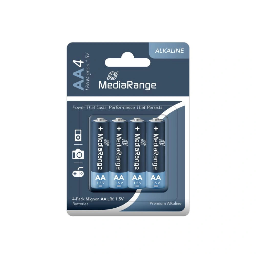 MediaRange Premium Alkaline Batteries Mignon AA|LR6|1.5V Pack 4  (MRBAT104)