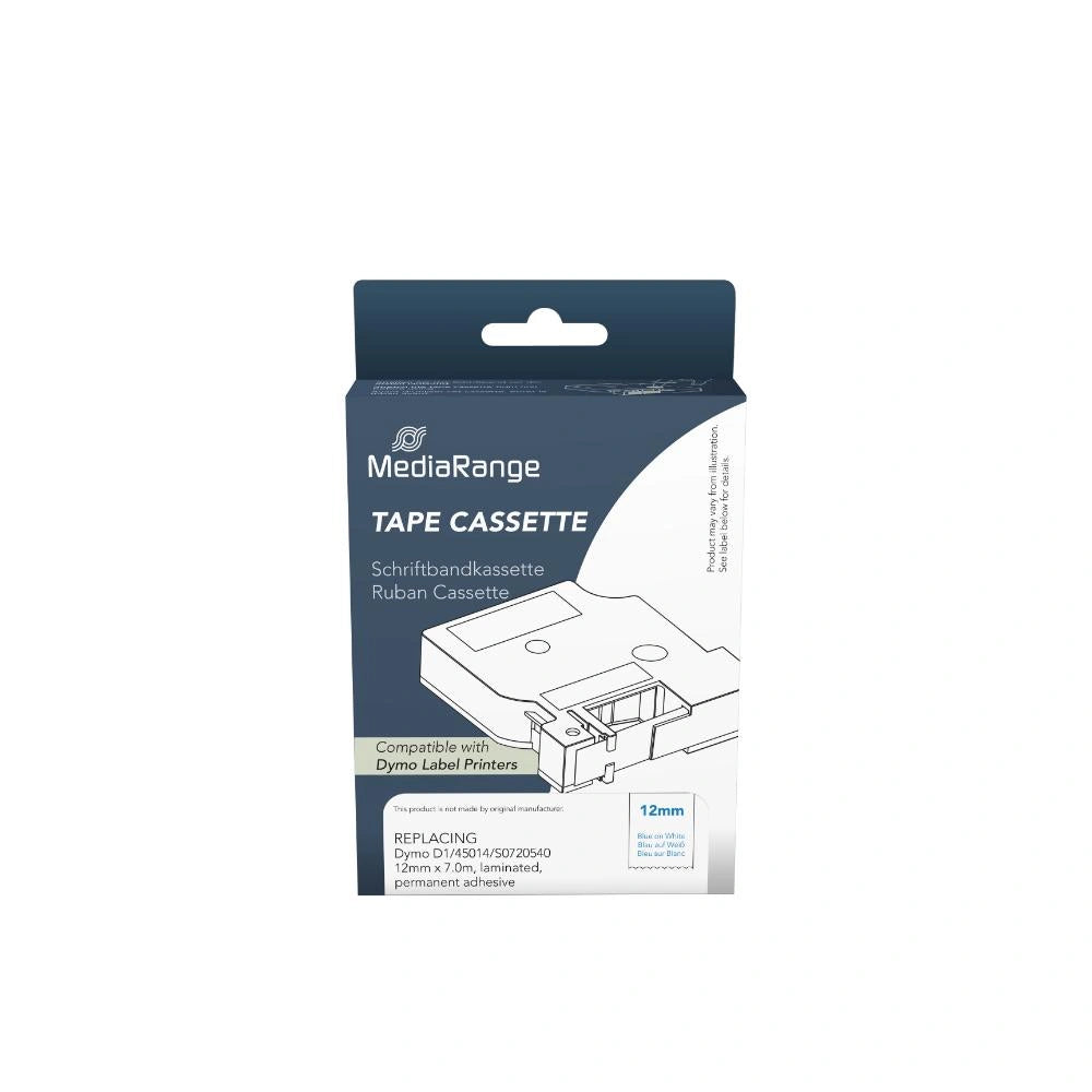 Ετικέτες Γενικής Χρήσης Mediarange (Dymo® D1/45014/S0720540) 12mm, 7m, Laminated and Permanent Adhesive, Blue on White (MRDY45014)