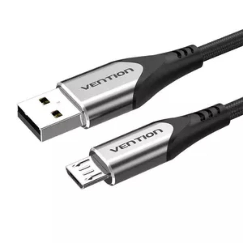 VENTION Cotton Braided USB 2.0 A Male to Micro-B Male 3A Cable 2M Gray Aluminum Alloy Type (COAHH) (VENCOAHH)