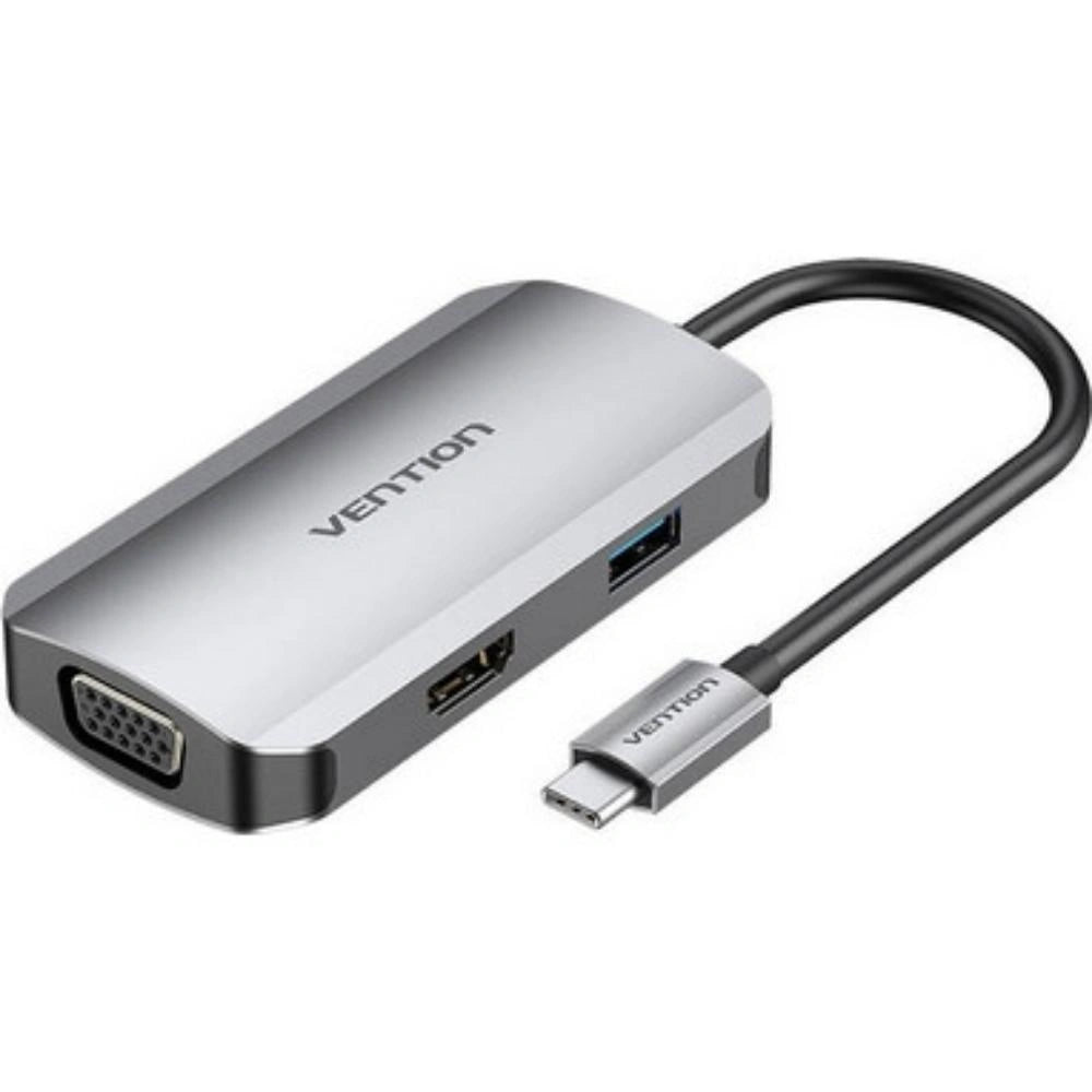 VENTION USB-C to HDMI/VGA/USB 3.0/PD Docking Station 0.15M Gray Aluminum Alloy Type (TOAHB) (VENTOAHB)