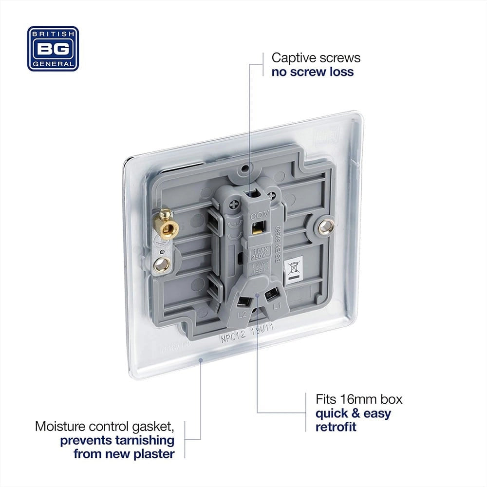BG Electrical NPC12 Διακόπτης Μονός 2 Δρόμων Chrome