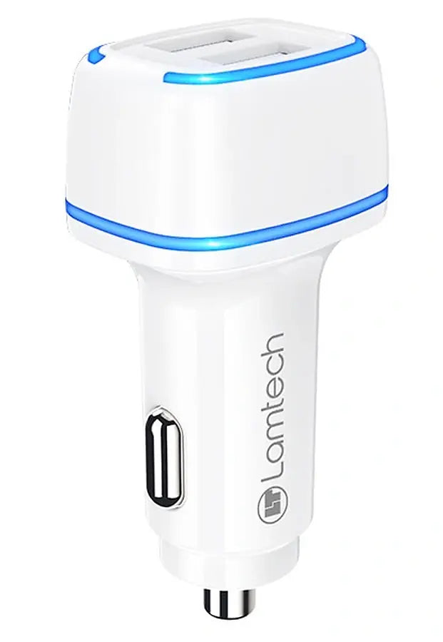 LAMTECH 2xUSB 2,4A CAR CHARGER FOR MOBILE PHONES WHITE