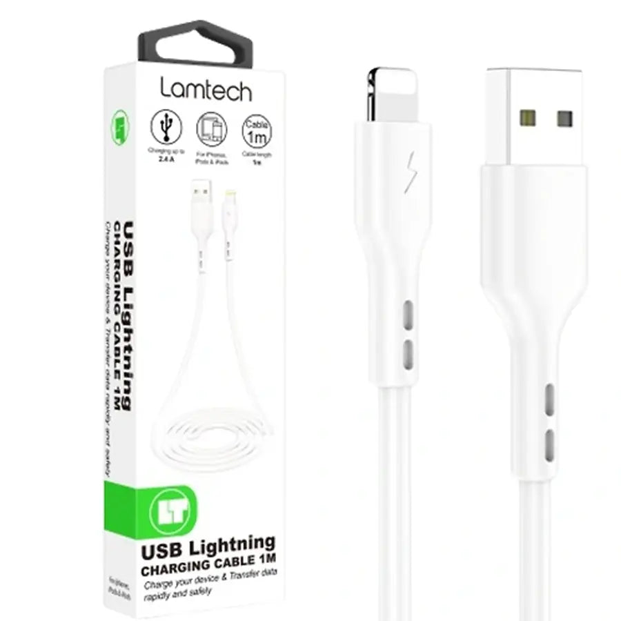 LAMTECH CHARGING & DATACABLE LIGHTNING 1M WHITE