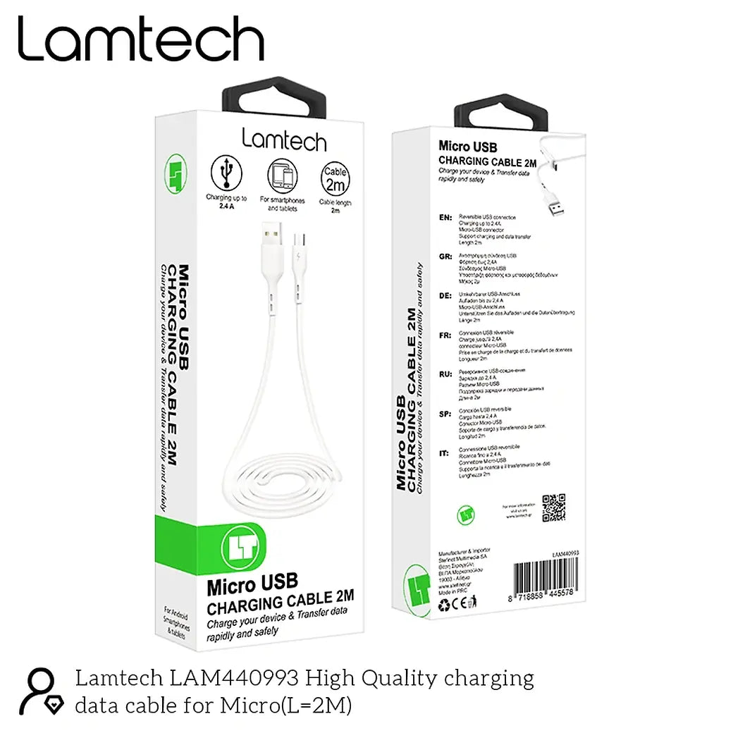 LAMTECH DATACABLE MICRO USB 2m WHITE