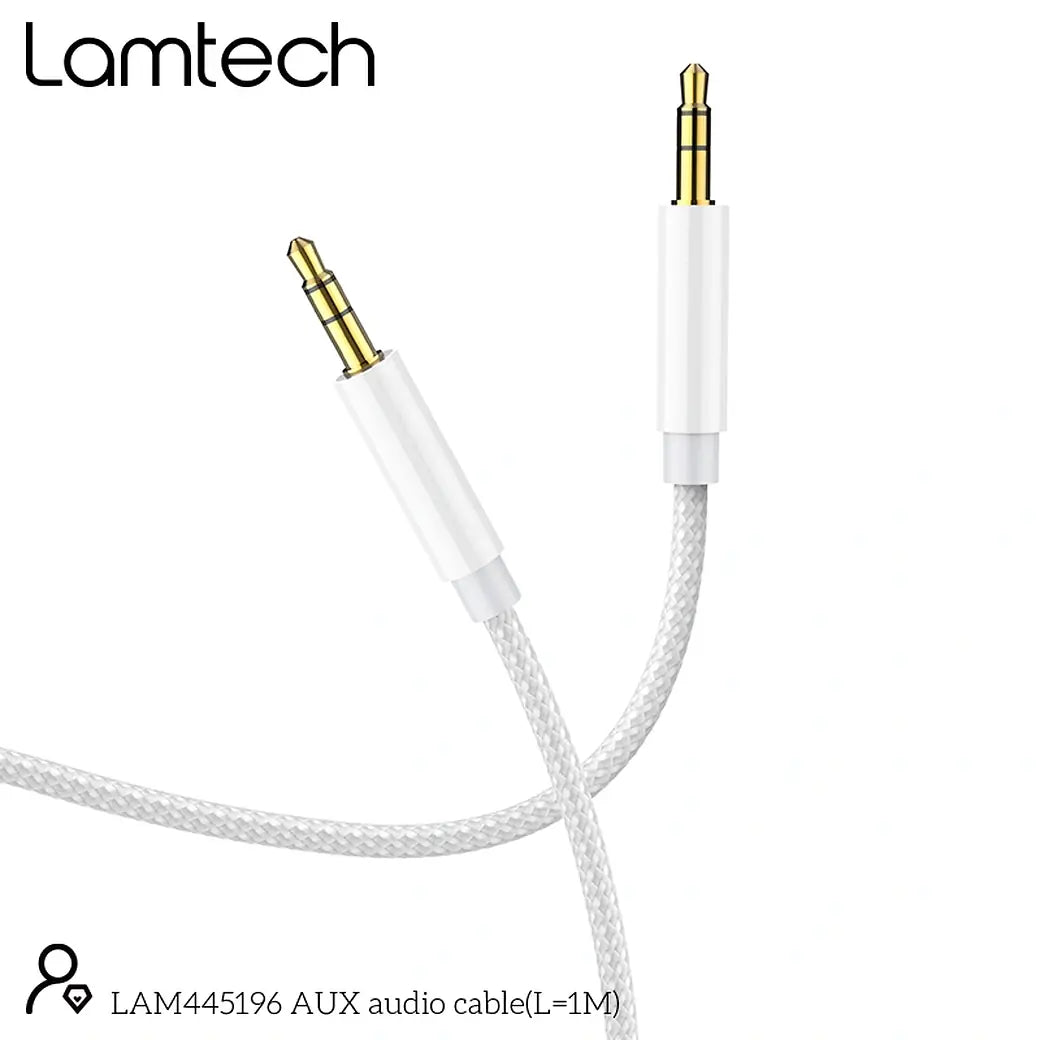 LAMTECH AUDIOCABLE BRAIDED 1m 3.5mm to 3.5mm WHITE