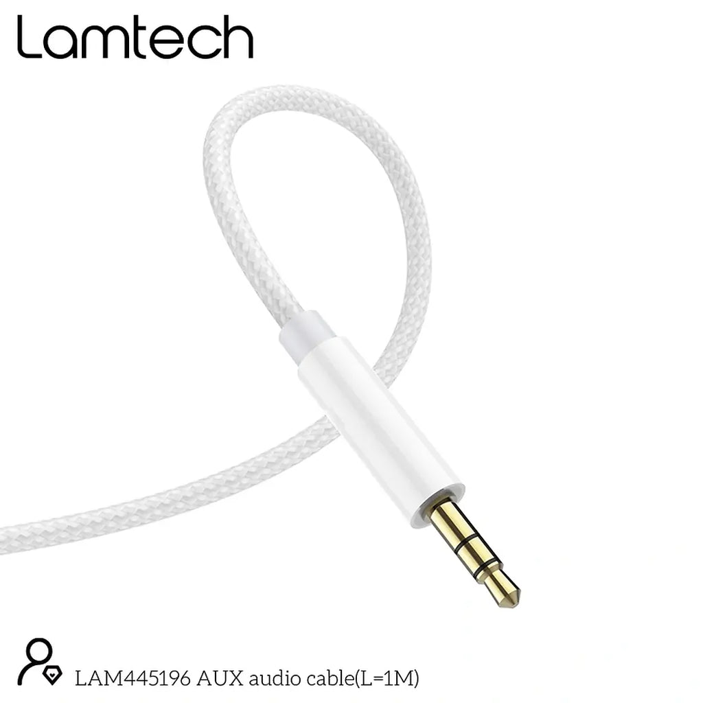 LAMTECH AUDIOCABLE BRAIDED 1m 3.5mm to 3.5mm WHITE