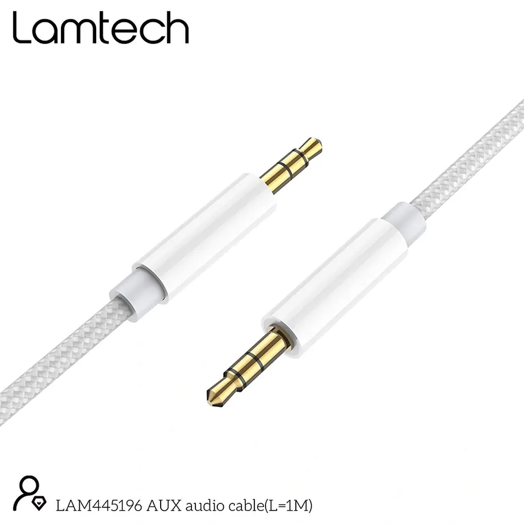 LAMTECH AUDIOCABLE BRAIDED 1m 3.5mm to 3.5mm WHITE