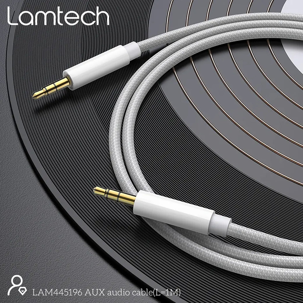 LAMTECH AUDIOCABLE BRAIDED 1m 3.5mm to 3.5mm WHITE