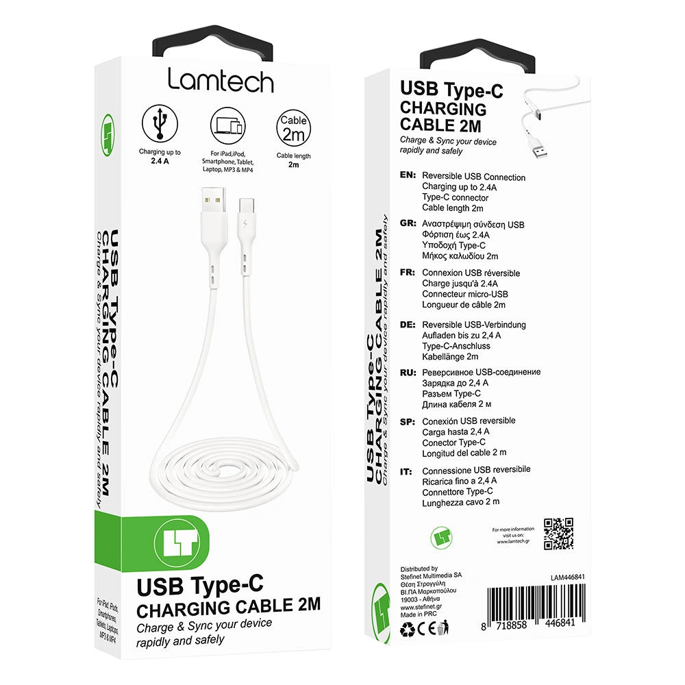 LAMTECH DATACABLE TYPE C 2M WHITE