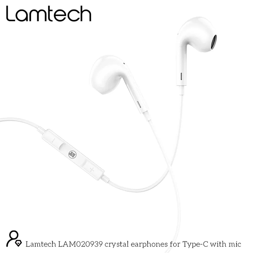 LAMTECH TYPE-C MOBILE EARPHONES WITH MICROPHONE WHITE
