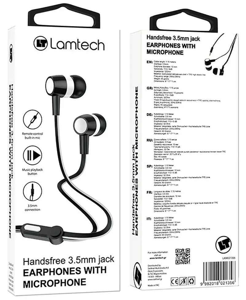 LAMTECH HANDSFREE WITH MIC 3,5MM JACK BLACK
