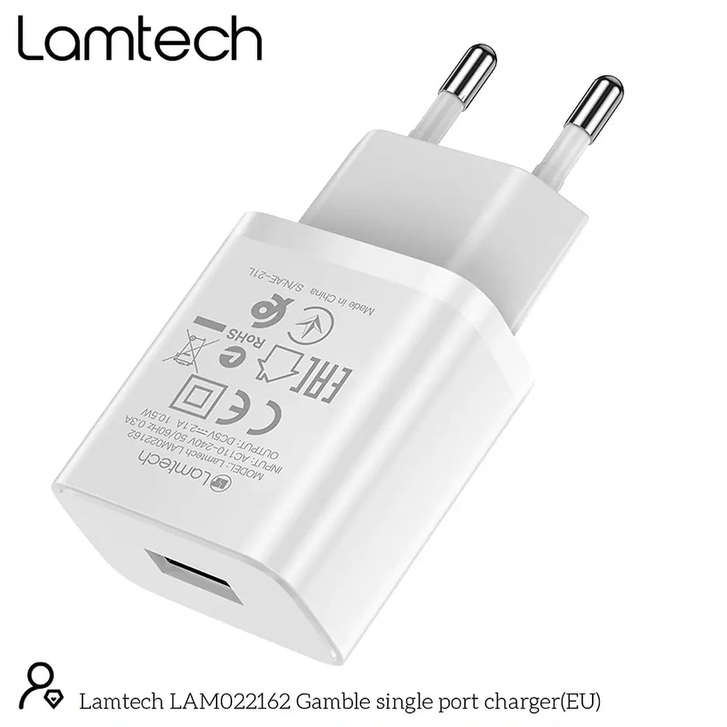 LAMTECH USB TRAVEL CHARGER 2,1A WHITE