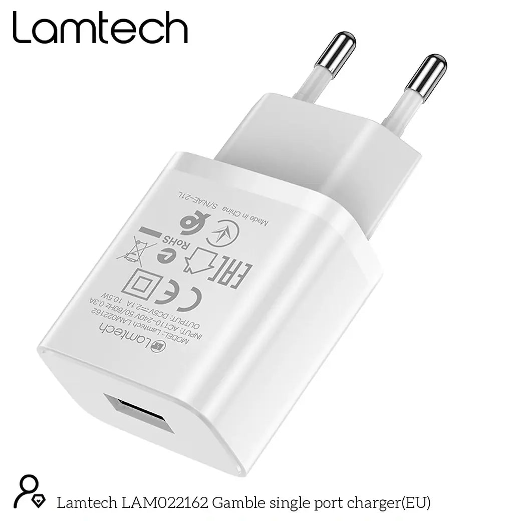 LAMTECH USB TRAVEL CHARGER 2,1A WHITE