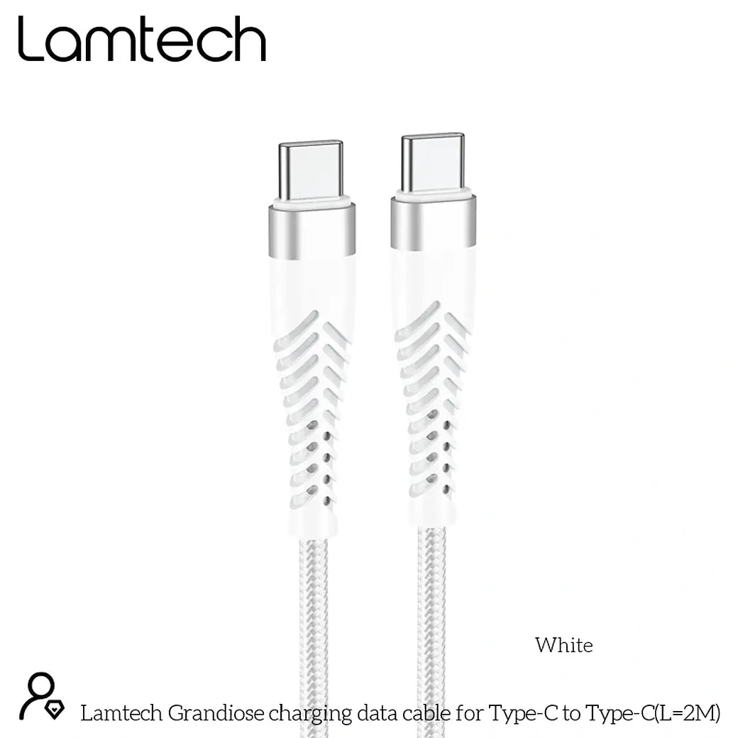 LAMTECH HQ UNBREAKABLE CABLE TYPE-C TO TYPE-C WHITE 2M
