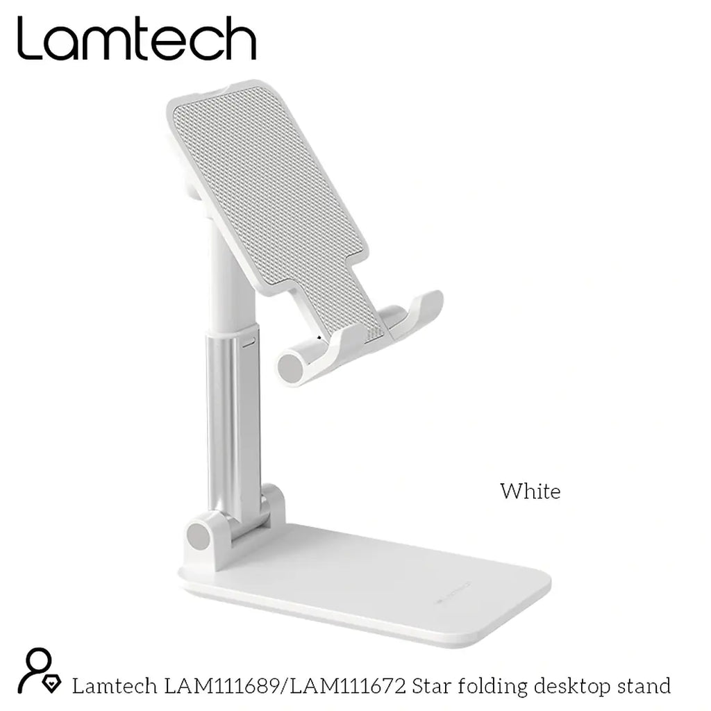 LAMTECH 2IN1 FOLDING DESKTOP STAND FOR SMARTPHONES AND TABLETS WHITE