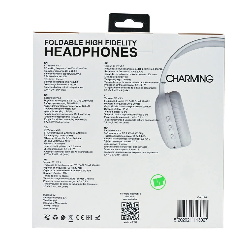 LAMTECH BT5.3 FOLDABLE HIGH FIDELITY HEADPHONES WHITE REFURBISHED