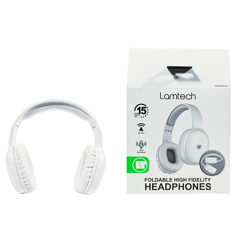 LAMTECH BT5.3 FOLDABLE HIGH FIDELITY HEADPHONES WHITE REFURBISHED