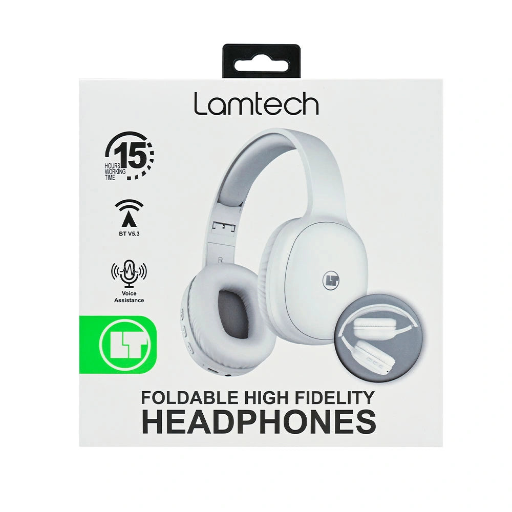 LAMTECH BT5.3 FOLDABLE HIGH FIDELITY HEADPHONES WHITE REFURBISHED