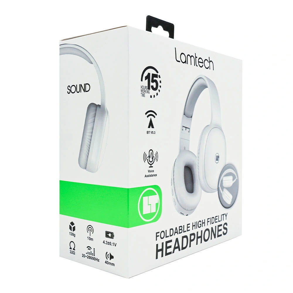 LAMTECH BT5.3 FOLDABLE HIGH FIDELITY HEADPHONES WHITE REFURBISHED