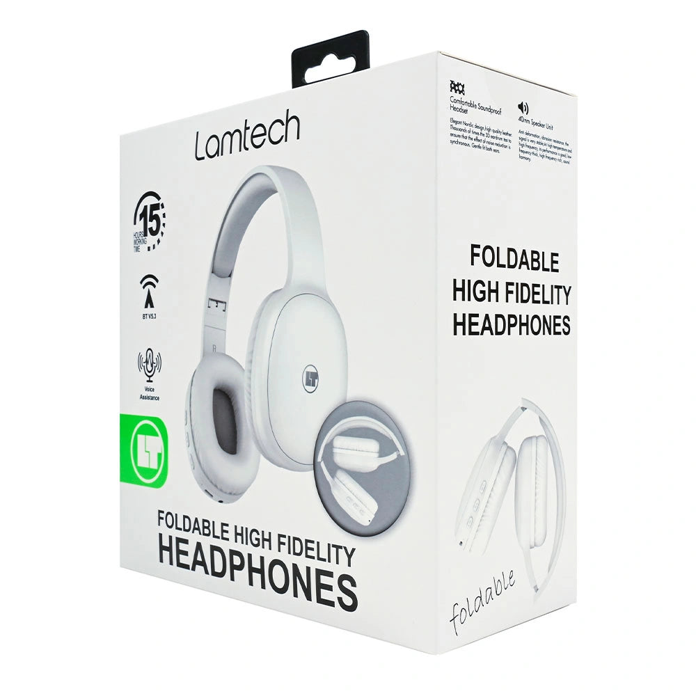LAMTECH BT5.3 FOLDABLE HIGH FIDELITY HEADPHONES WHITE REFURBISHED
