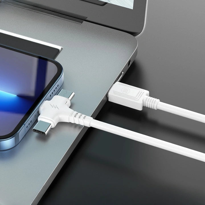 LAMTECH 3 IN 1 CHARGING USB CABLE TO TYPE-C/LIGHTNING/MICRO USB 1M WHITE