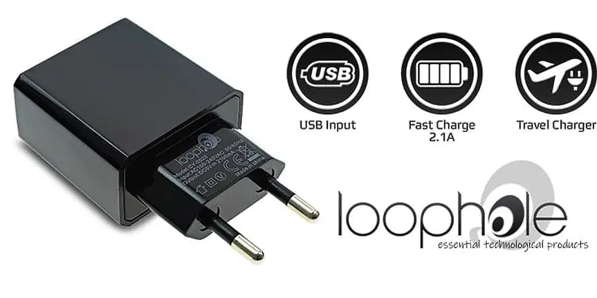 Loophole Premium Travel Adapter 2.1A Black