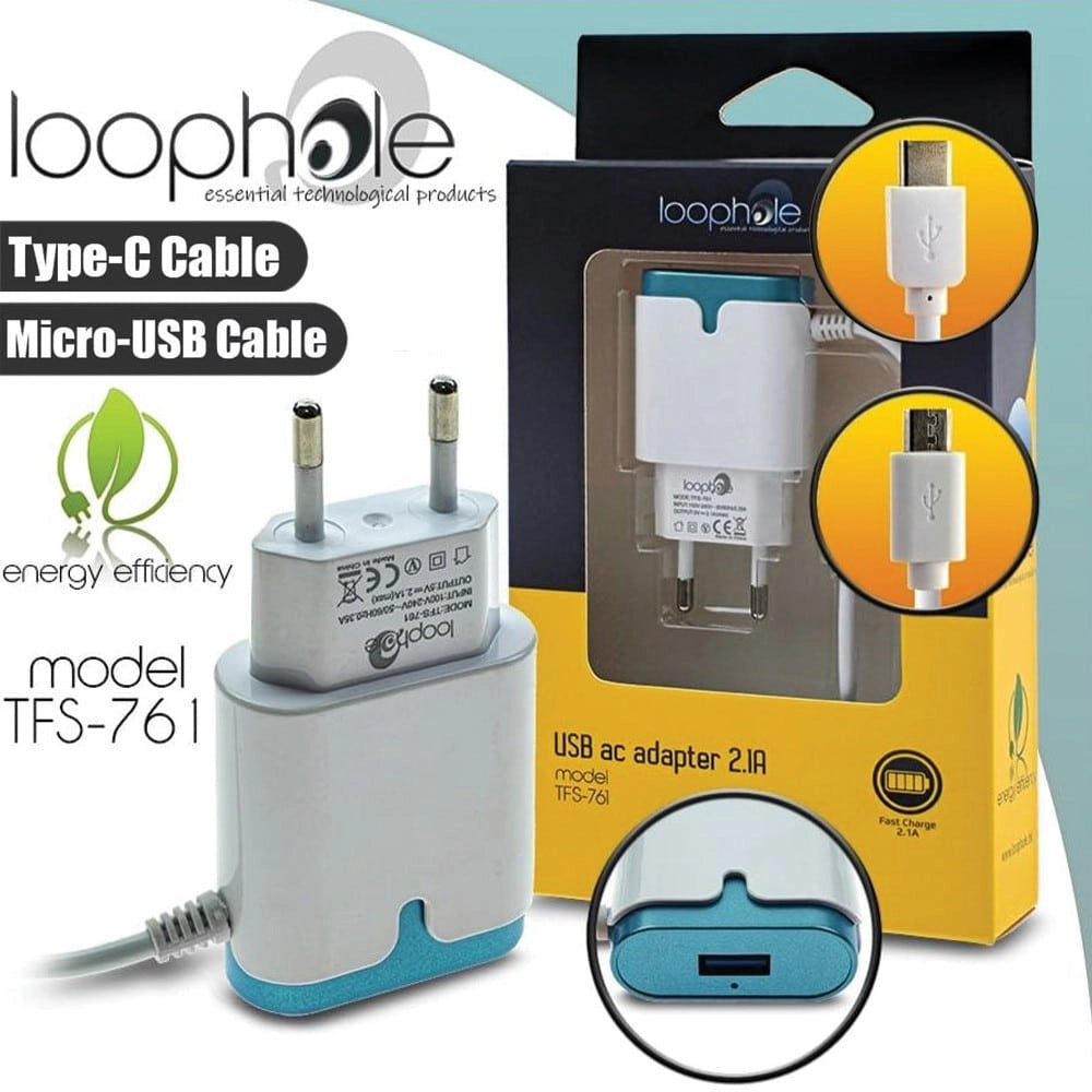 Loophole AC Adapter TYPE-C & Micro-B BLUE