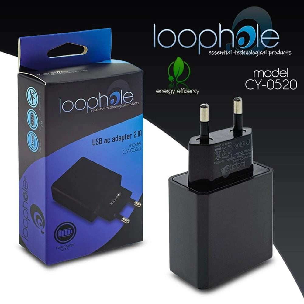 Loophole Premium Travel Adapter 2.1A Black