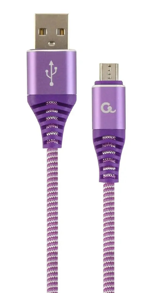 CABLEXPERT PREMIUM COTTON BRAIDED MICRO-USB CHARGING AND DATA CABLE 1M PURPLE/WHITE RETAIL PACK
