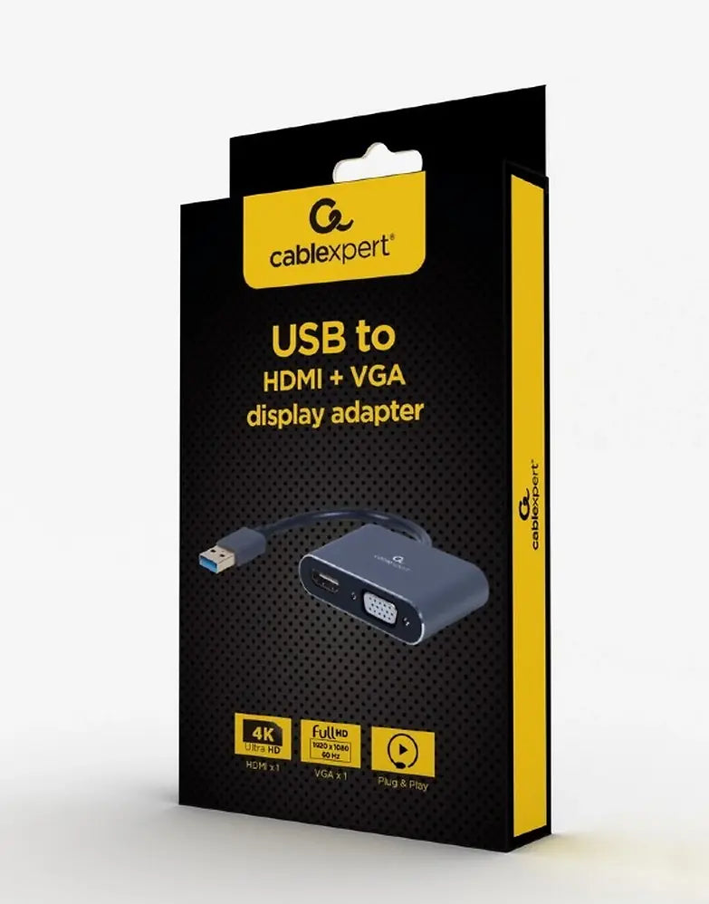 CABLEXPERT 4K USB TO HDMI + VGA DISPLAY ADAPTER SPACE GREY RETAIL PACK
