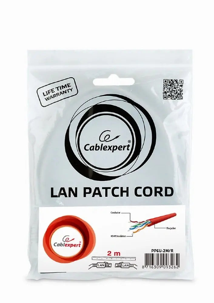 CABLEXPERT UTP CAT6 PATCH CORD 2M RED
