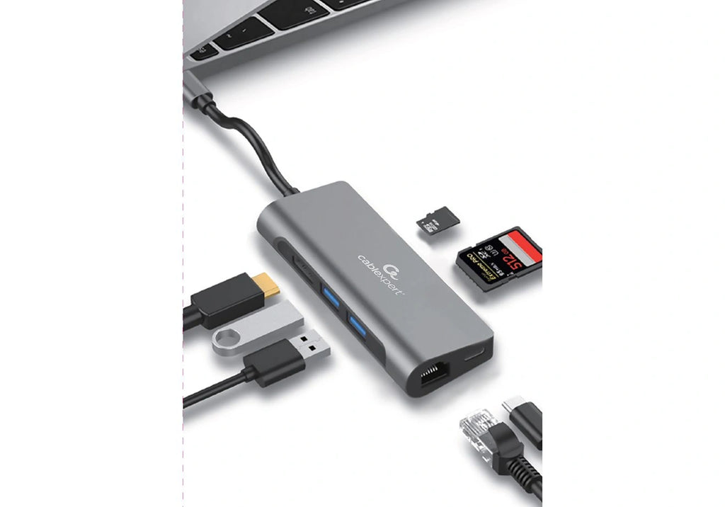 CABLEXPERT USB TYPE-C 7-IN-1 MULTIPORT ADAPTER (HUB3.0+HDMI+VGA+PD+CARD READER+STEREO AUDIO)