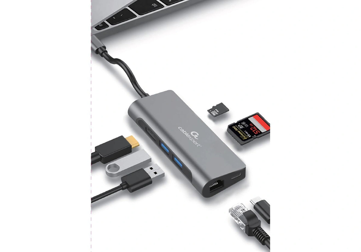 CABLEXPERT USB TYPE-C 7-IN-1 MULTIPORT ADAPTER (HUB3.0+HDMI+VGA+PD+CARD READER+STEREO AUDIO)