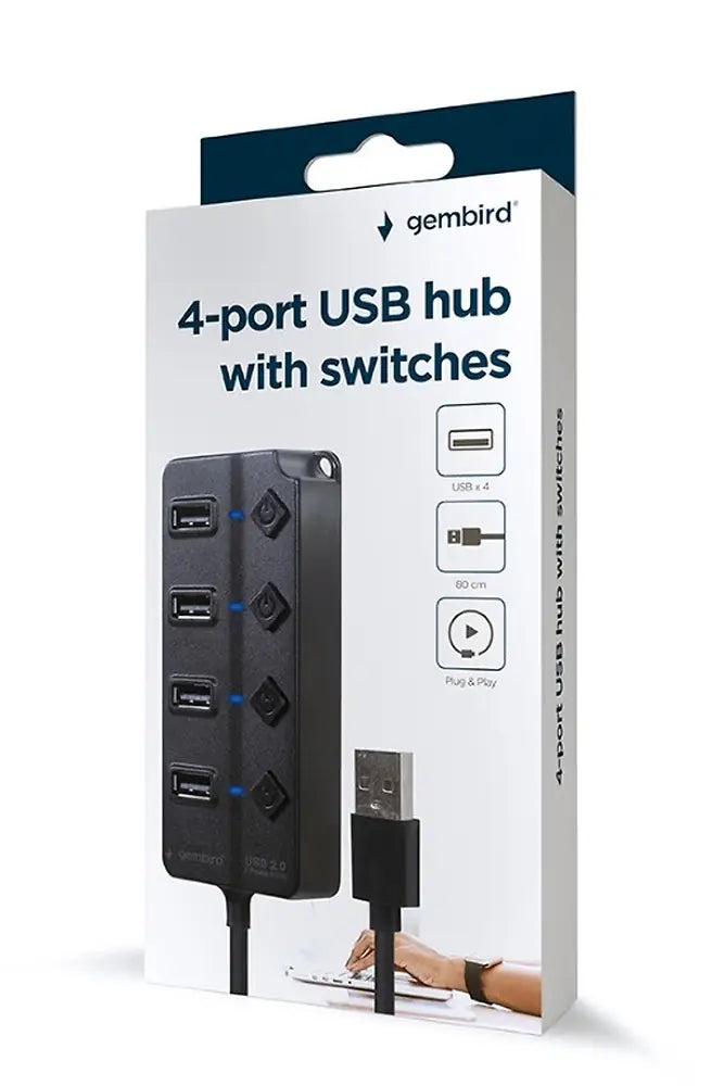 GEMBIRD USB 2.0 4-PORT HUB WITH SWITCHES BLACK