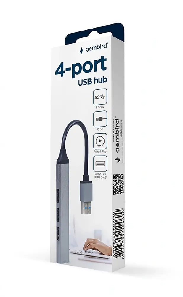 GEMBIRD 4-PORT USB HUB (USB3X1 - USB2X3 PORTS) SILVER