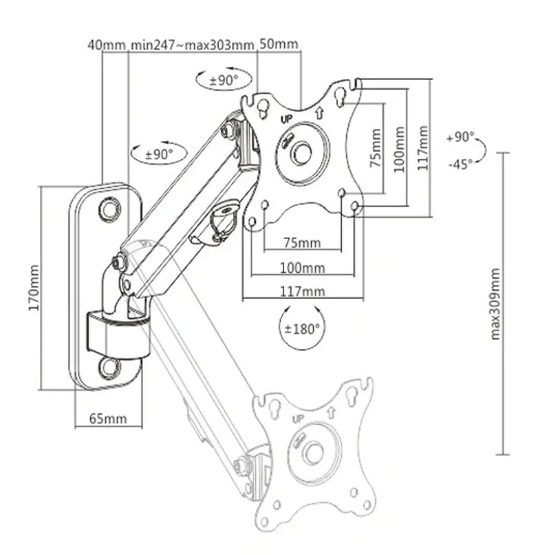 GEMBIRD ADJUSTABLE WALL DISCPLAY MOUNTING ARM UP TO 27'/7KG, MA-WA1-01