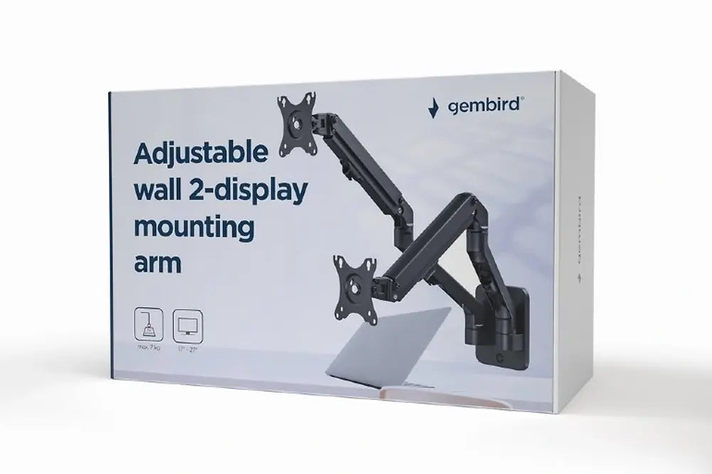 GEMBIRD ADJUSTABLE WALL 2-DISPLAY MOUNTING ARM 17'-27', UP TO 7KG