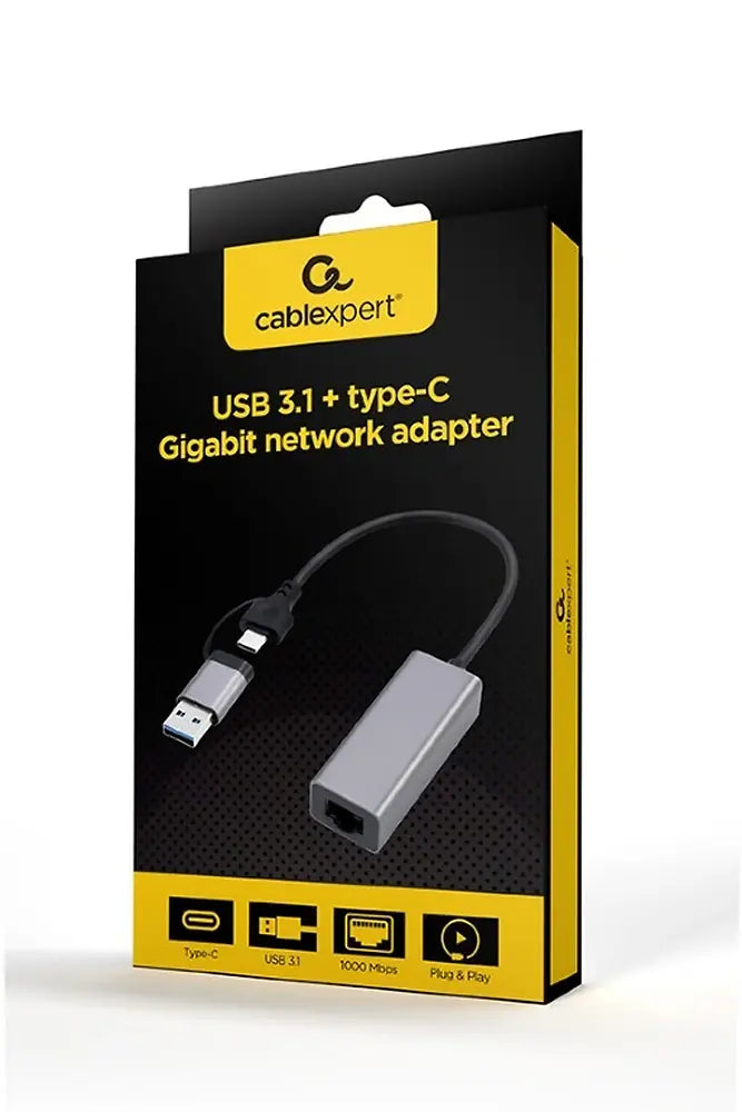 CABLEXPERT USB3.2+TYPEC GIGABIT NETWORK ADAPTER SPACE GREY