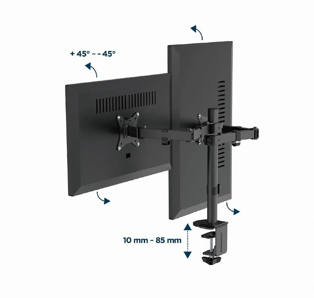 GEMBIRD ADJUSTABLE DESK MOUNTED DOUBLE MONITOR ARM 17'-32'