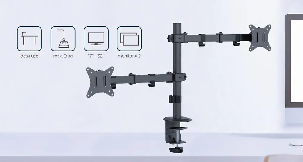 GEMBIRD ADJUSTABLE DESK MOUNTED DOUBLE MONITOR ARM 17'-32'