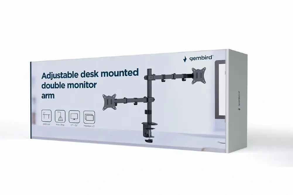 GEMBIRD ADJUSTABLE DESK MOUNTED DOUBLE MONITOR ARM 17'-32'