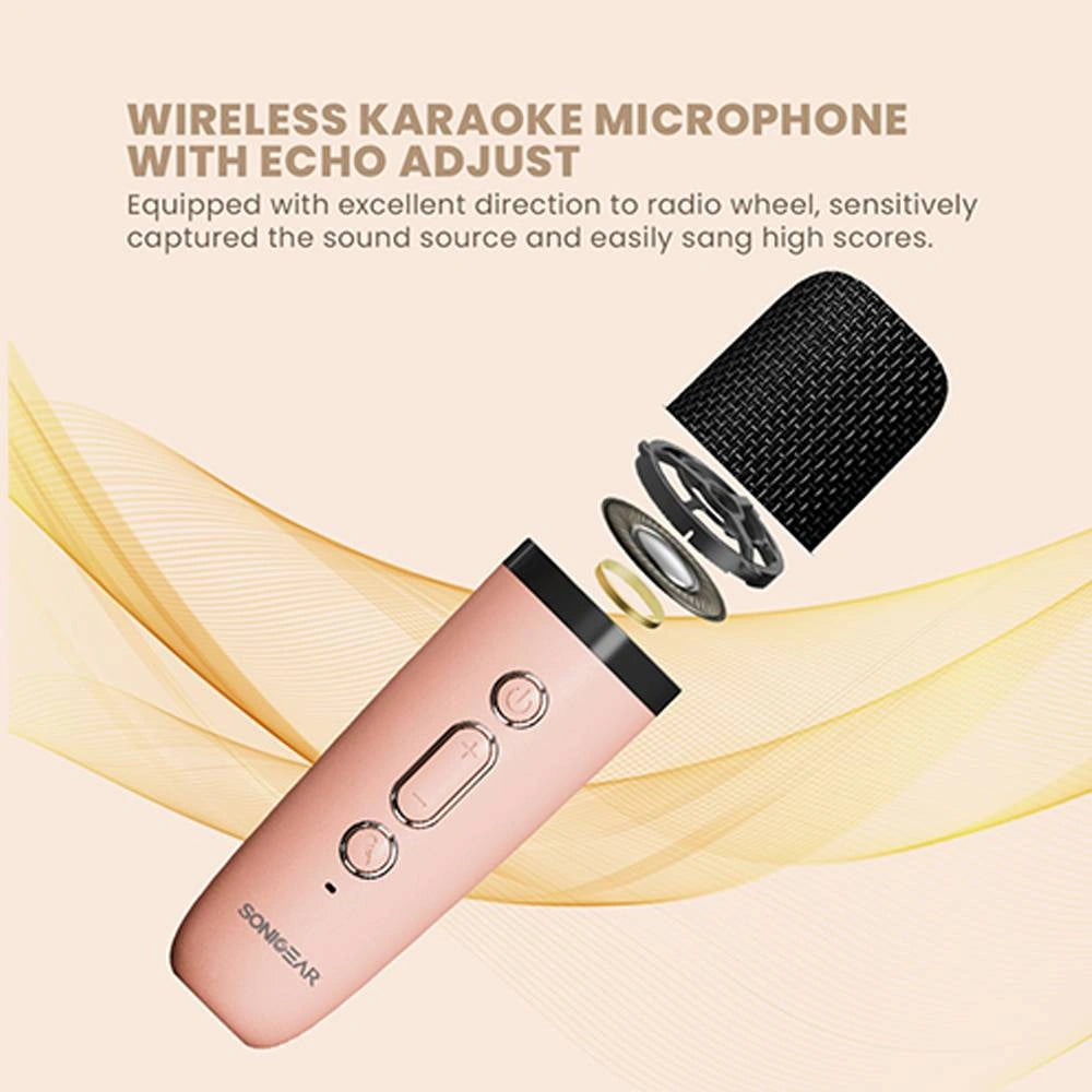 SONICGEAR IOX K200 BLUETOOTH 5.1 HOME KARAOKE PORTABLE SPEAKER WITH WIRELESS MIC PINK