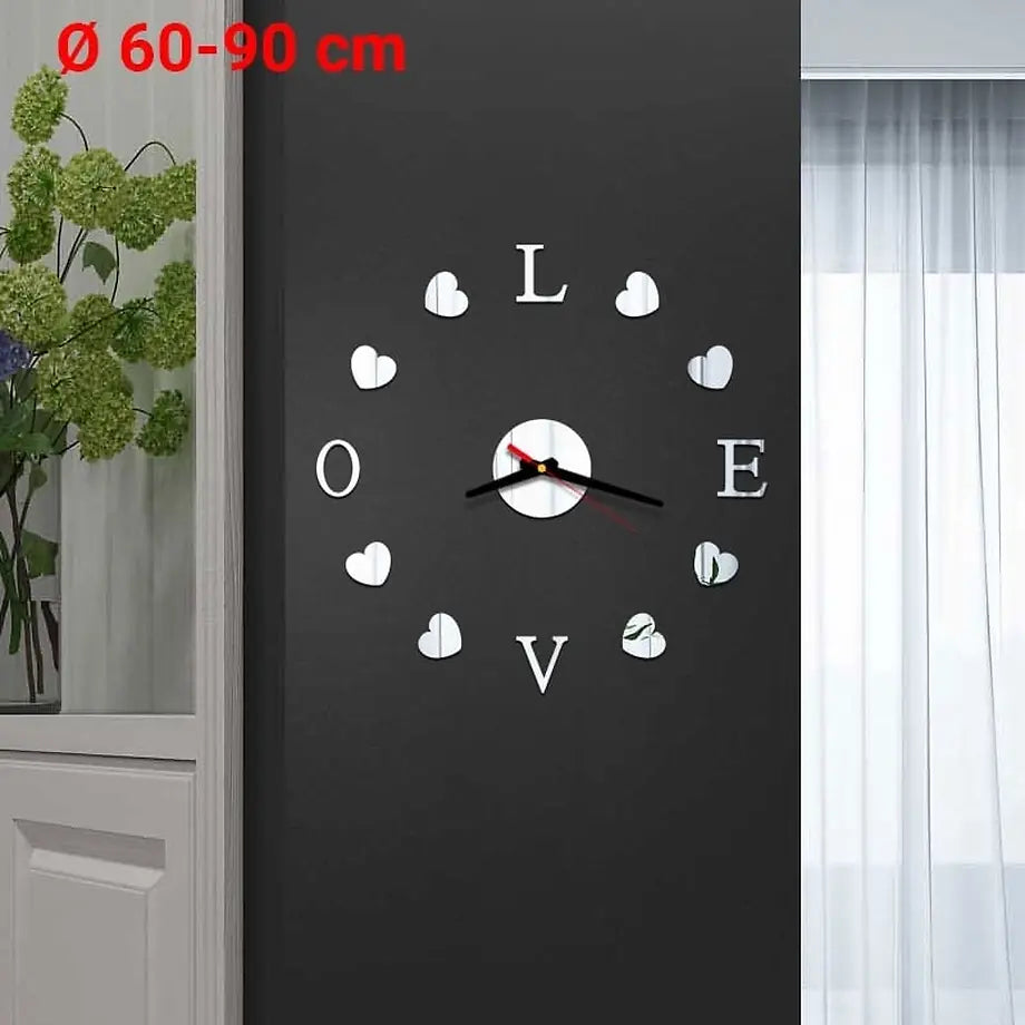 DIY 3D Ρολόι Τοίχου "LOVE" (Ø 60-90 CM) Ασημένιο