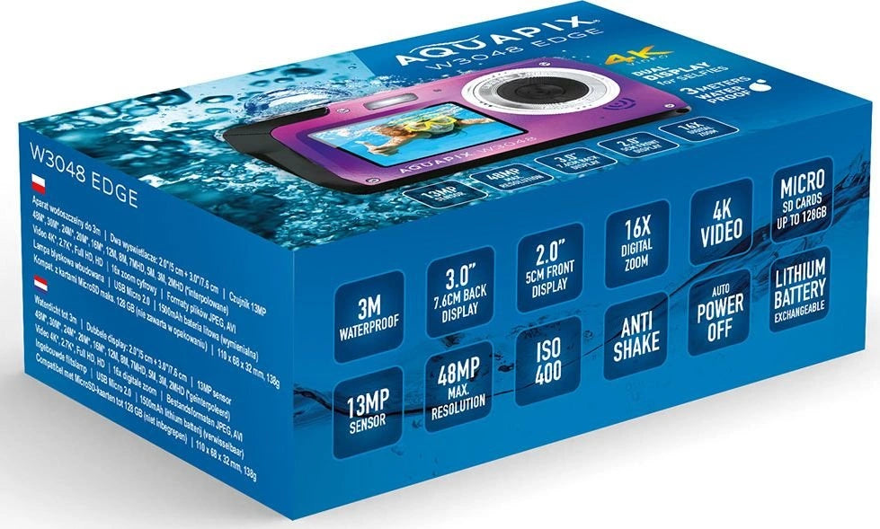 AQUAPIX WATERPROOF 4K CAMERA W-3048 PURPLE EDGE